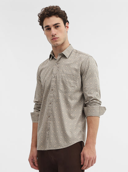 Beige Printed Smart Fit Semi Casual Shirt | Greenfibre