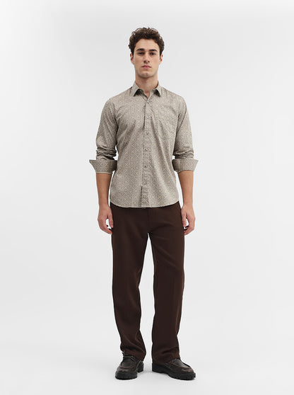 Beige Printed Smart Fit Semi Casual Shirt | Greenfibre