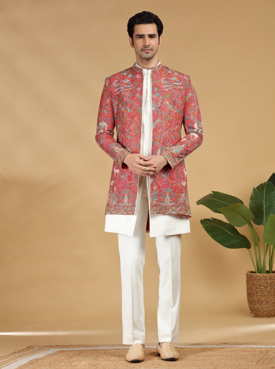 Red Embroidered Indowestern | TULA