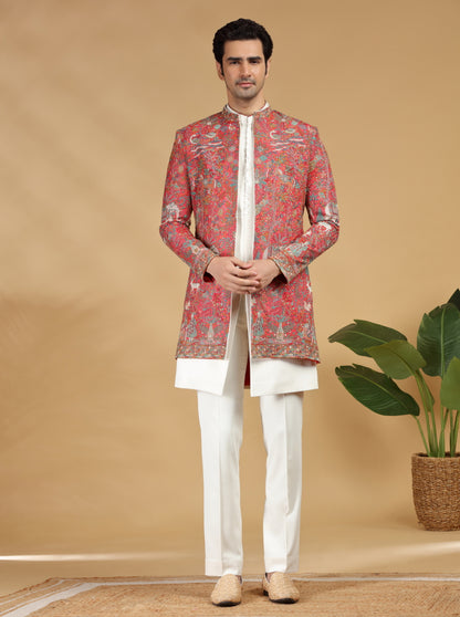 Red Embroidered Indowestern | TULA