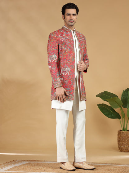 Red Embroidered Indowestern | TULA