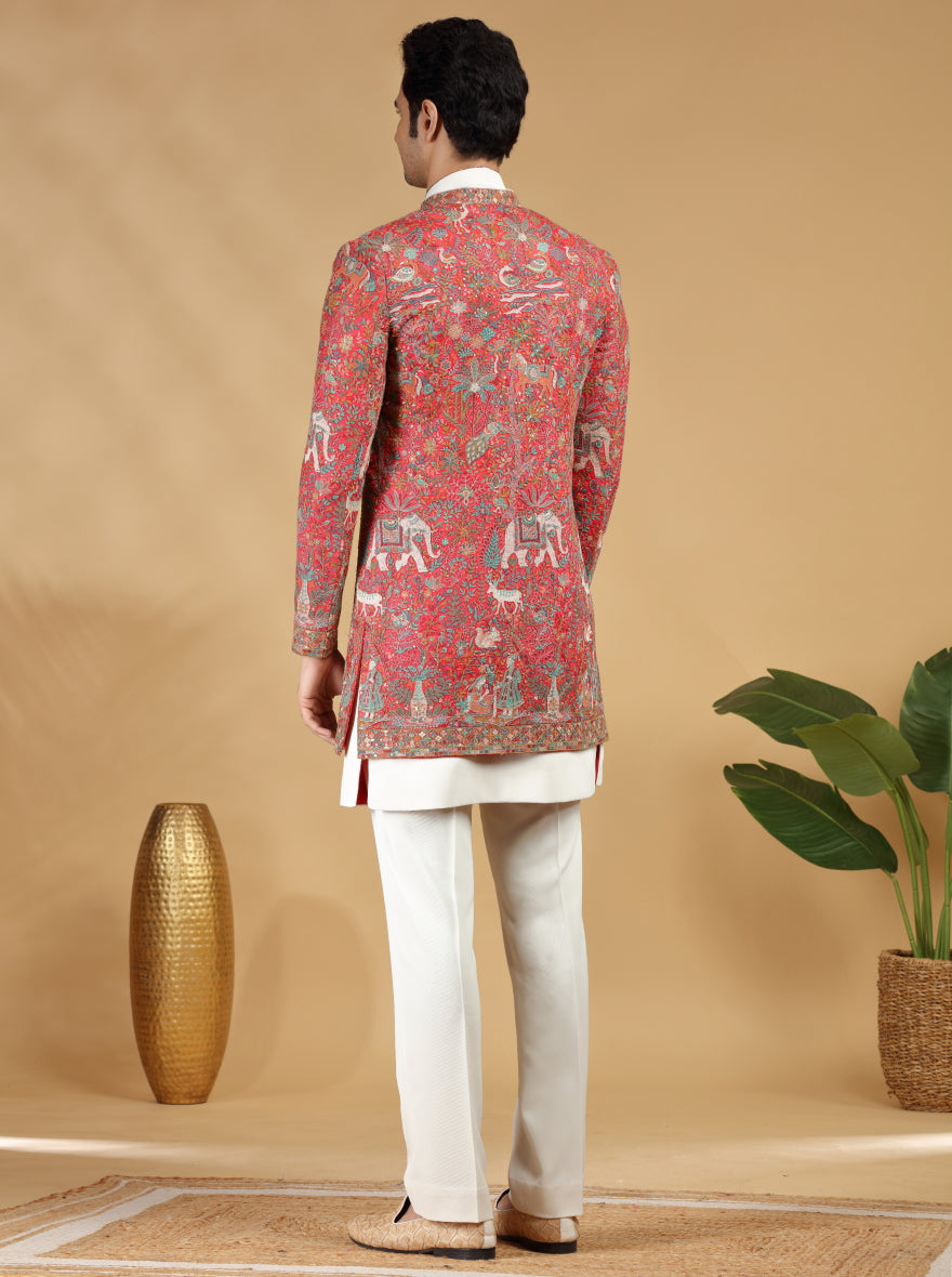 Red Embroidered Indowestern | TULA