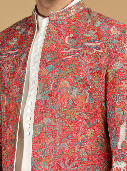 Red Embroidered Indowestern | TULA