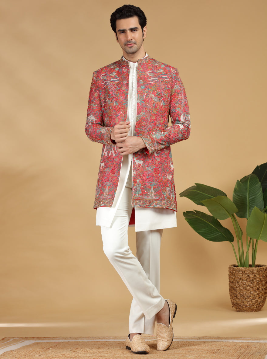 Red Embroidered Indowestern | TULA