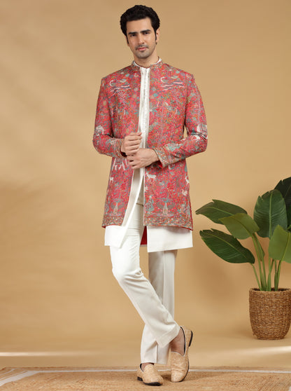 Red Embroidered Indowestern | TULA