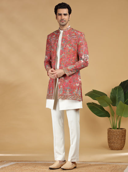 Red Embroidered Indowestern | TULA