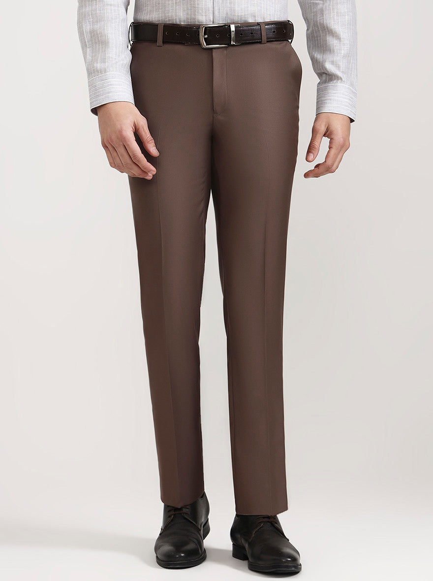Coffee Solid Slim Fit Formal Trouser | Metal