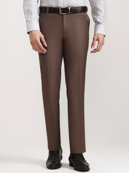 Coffee Solid Slim Fit Formal Trouser | Metal