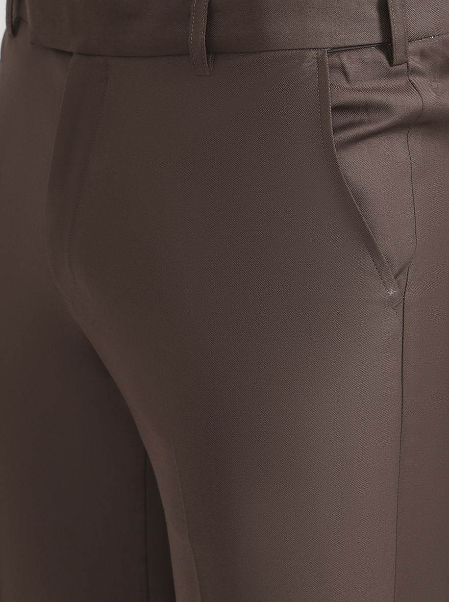 Coffee Solid Slim Fit Formal Trouser | Metal