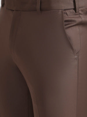 Coffee Solid Slim Fit Formal Trouser | Metal