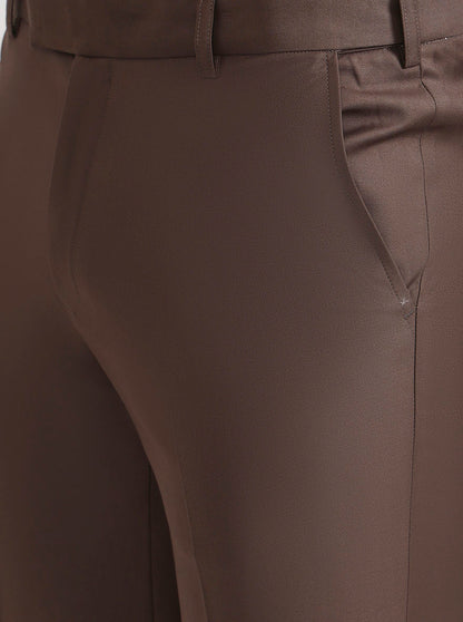 Coffee Solid Slim Fit Formal Trouser | Metal