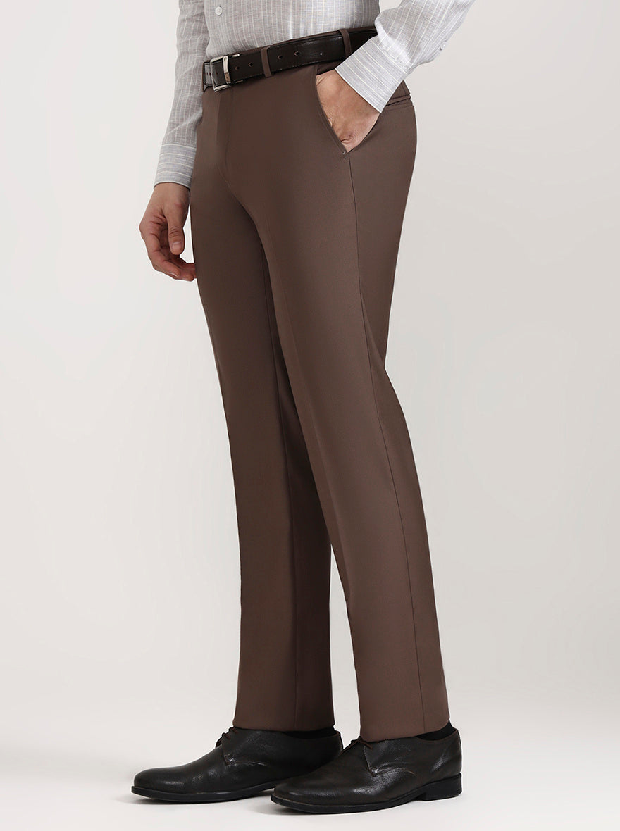 Coffee Solid Slim Fit Formal Trouser | Metal