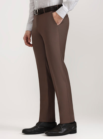 Coffee Solid Slim Fit Formal Trouser | Metal