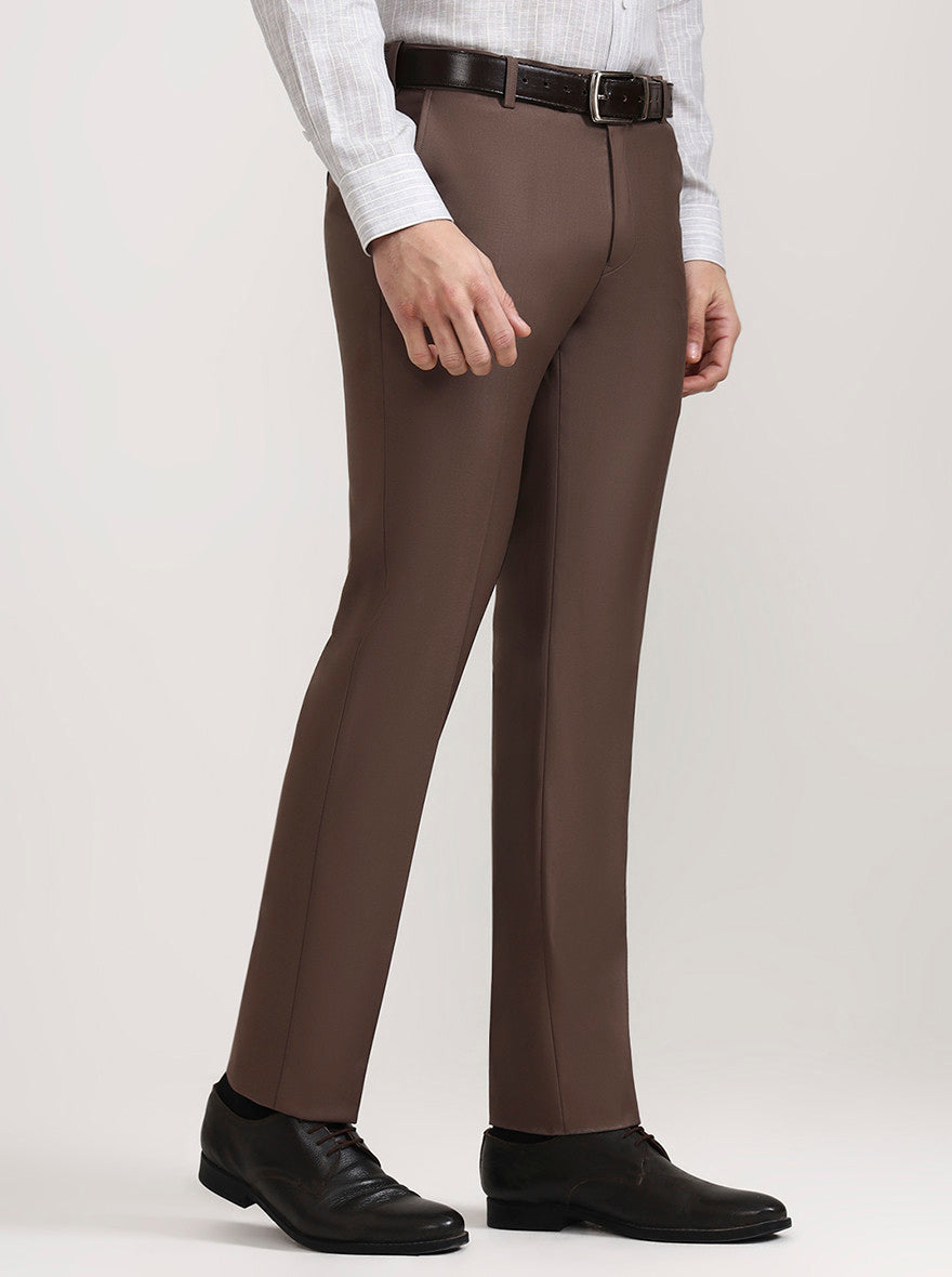 Coffee Solid Slim Fit Formal Trouser | Metal