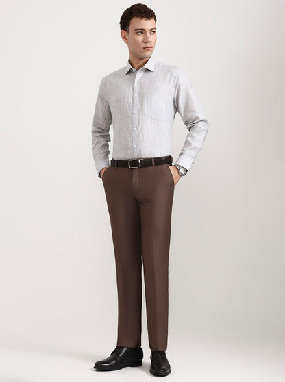 Coffee Solid Slim Fit Formal Trouser | Metal