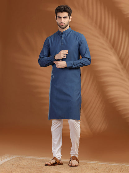 Navy Blue Solid Modi Kurta | JadeBlue