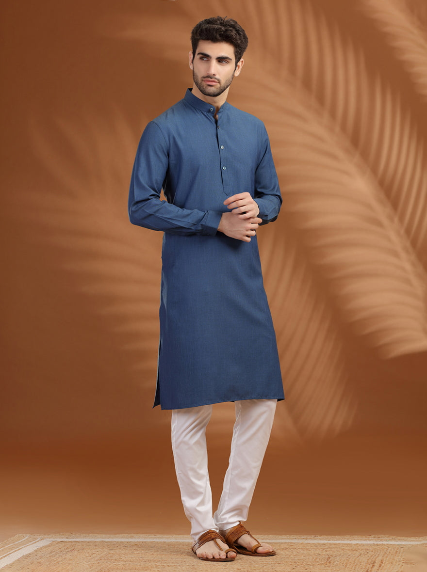 Navy Blue Solid Modi Kurta | JadeBlue