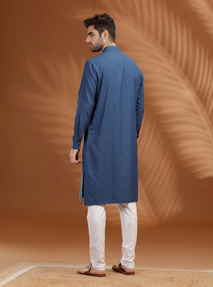 Navy Blue Solid Modi Kurta | JadeBlue