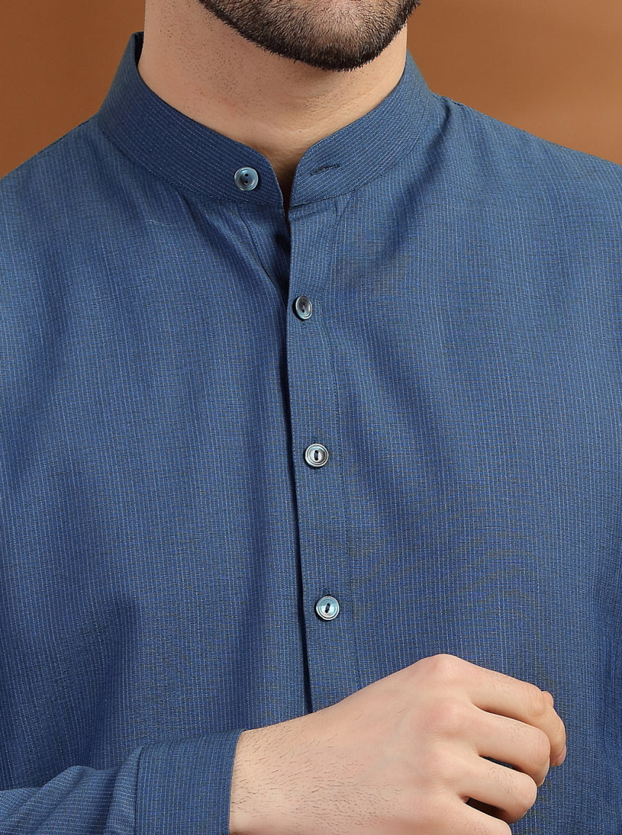 Navy Blue Solid Modi Kurta | JadeBlue