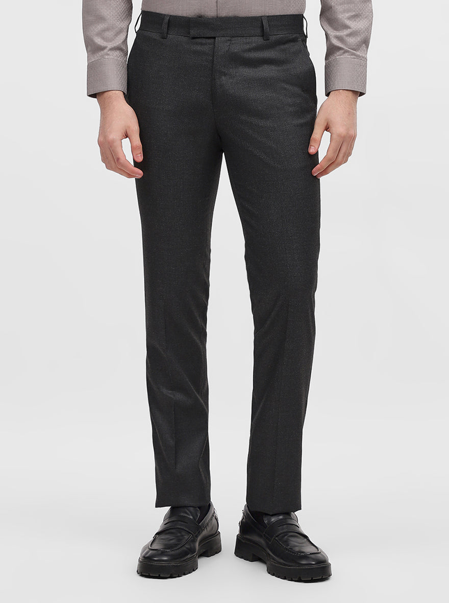 Grey Solid Slim Fit Formal Trouser | Metal