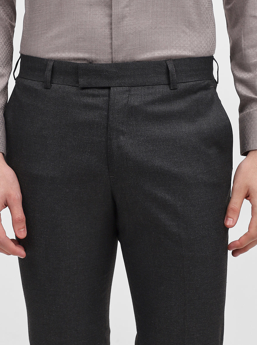 Grey Solid Slim Fit Formal Trouser | Metal