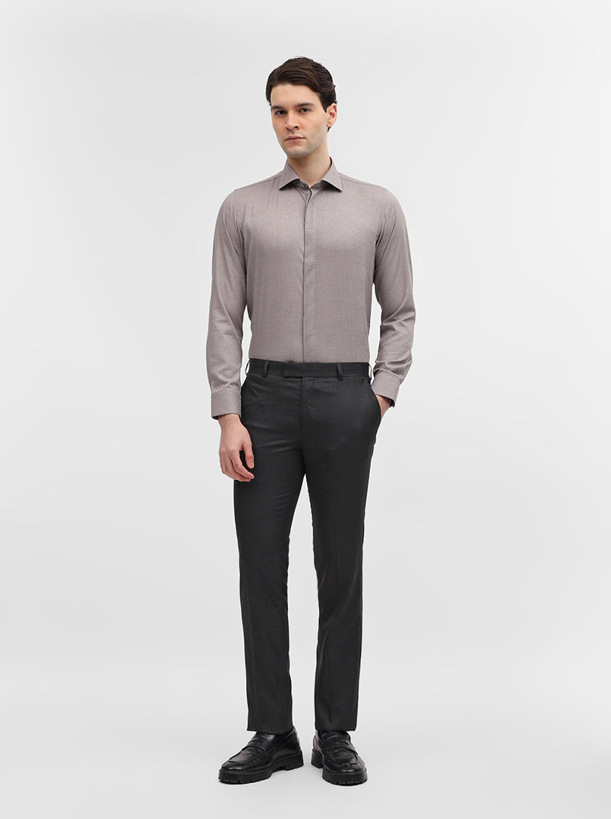 Grey Solid Slim Fit Formal Trouser | Metal