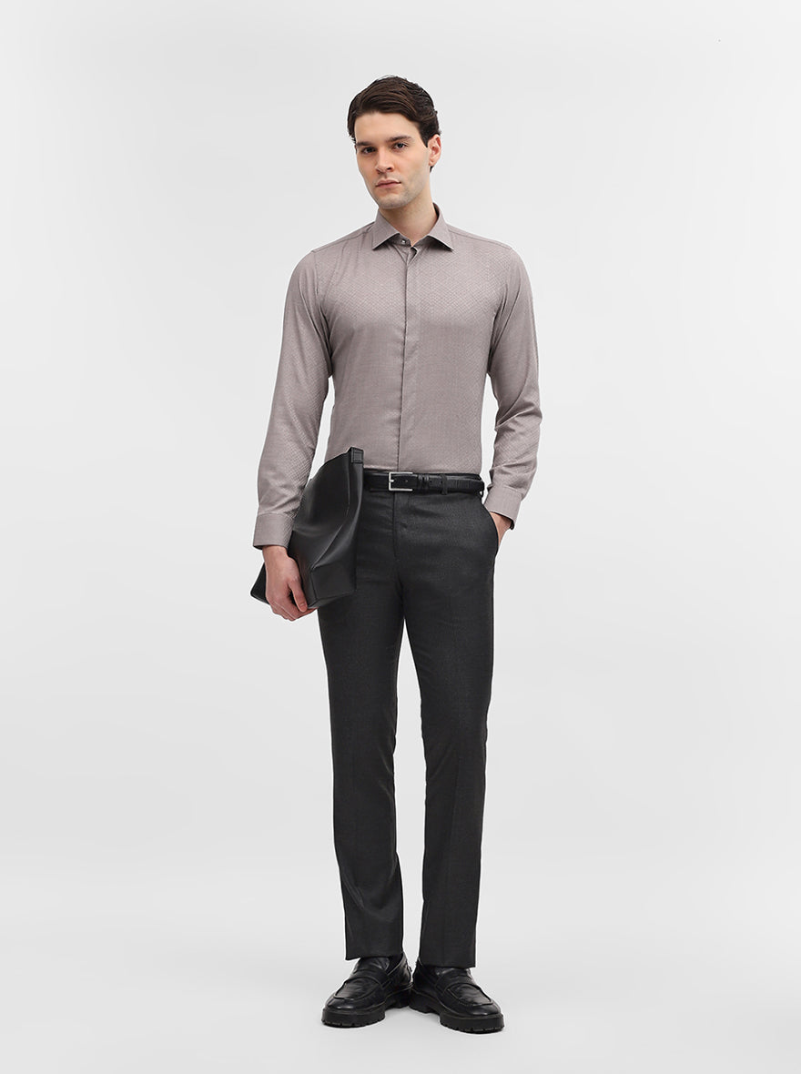 Grey Solid Slim Fit Formal Trouser | Metal