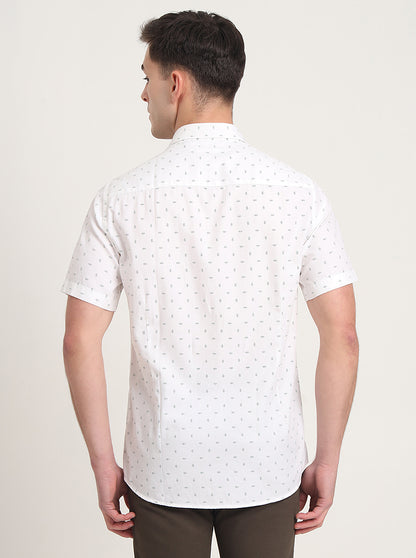 White Printed Slim Fit Semi Casual Shirt | JadeBlue