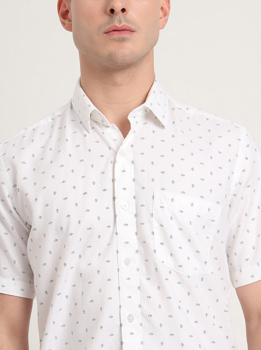 White Printed Slim Fit Semi Casual Shirt | JadeBlue