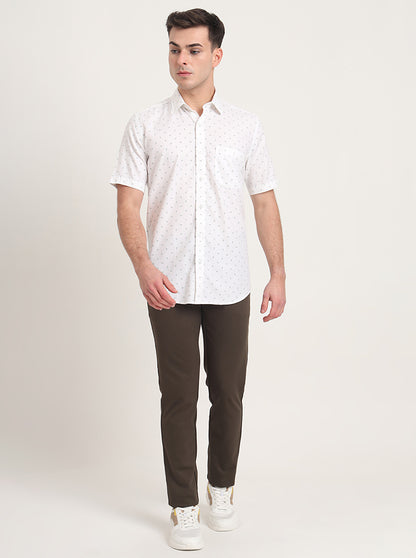 White Printed Slim Fit Semi Casual Shirt | JadeBlue
