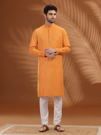 Orange Solid Modi Kurta | JadeBlue