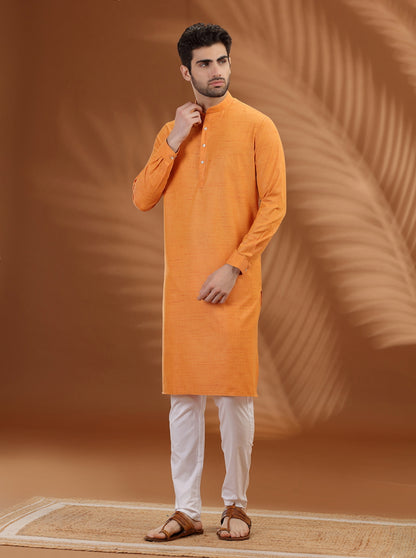 Orange Solid Modi Kurta | JadeBlue