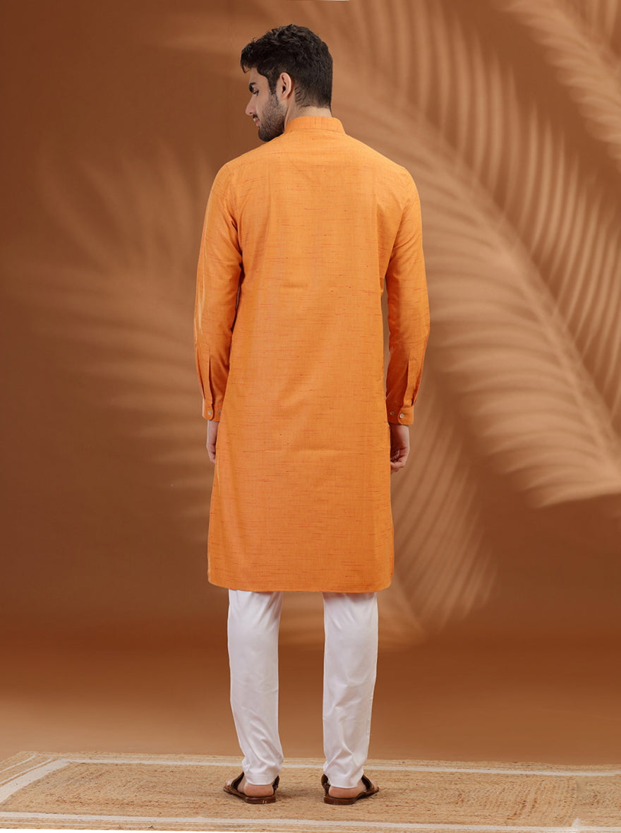 Orange Solid Modi Kurta | JadeBlue