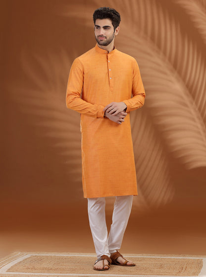 Orange Solid Modi Kurta | JadeBlue