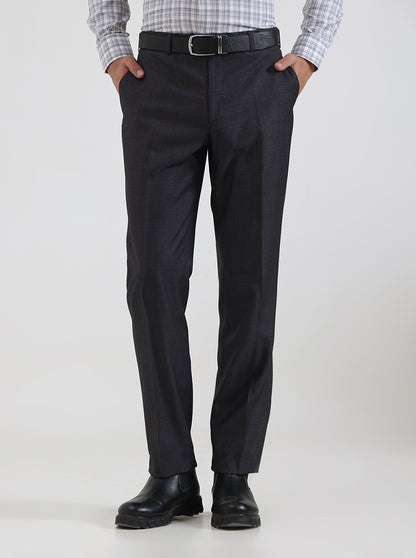 Charcoal Grey Solid Slim Fit Formal Trouser | JadeBlue