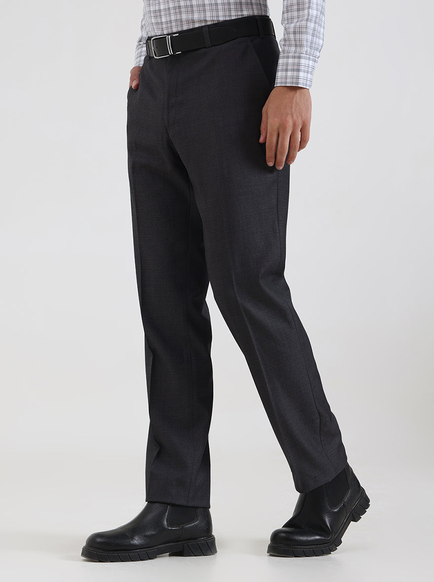 Charcoal Grey Solid Slim Fit Formal Trouser | JadeBlue