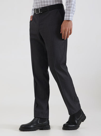 Charcoal Grey Solid Slim Fit Formal Trouser | JadeBlue