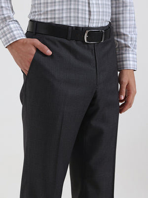Charcoal Grey Solid Slim Fit Formal Trouser | JadeBlue