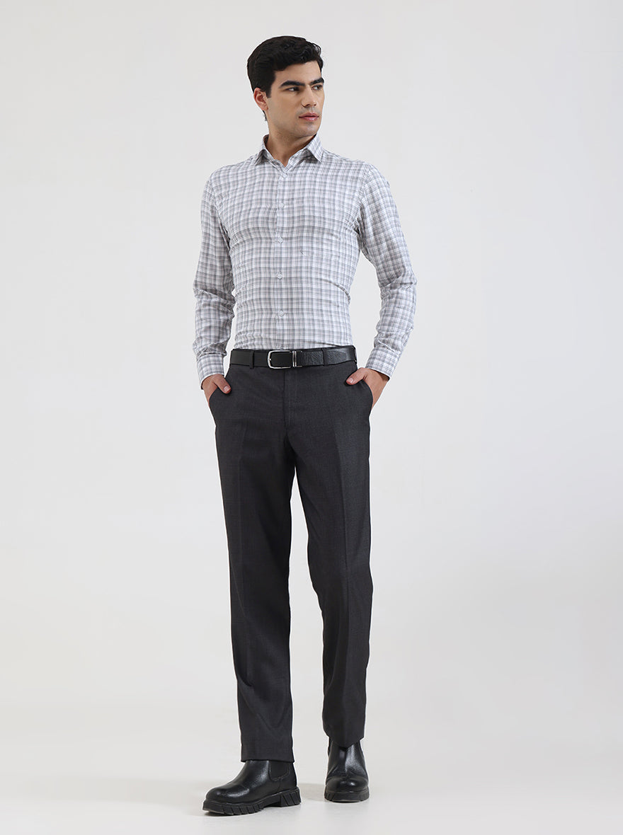 Charcoal Grey Solid Slim Fit Formal Trouser | JadeBlue
