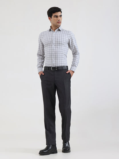 Charcoal Grey Solid Slim Fit Formal Trouser | JadeBlue