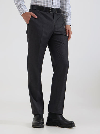 Charcoal Grey Solid Slim Fit Formal Trouser | JadeBlue