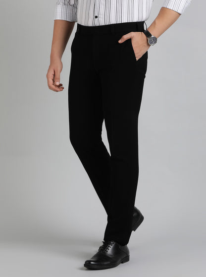 Black Solid Slim Fit Formal Trouser | JB Studio