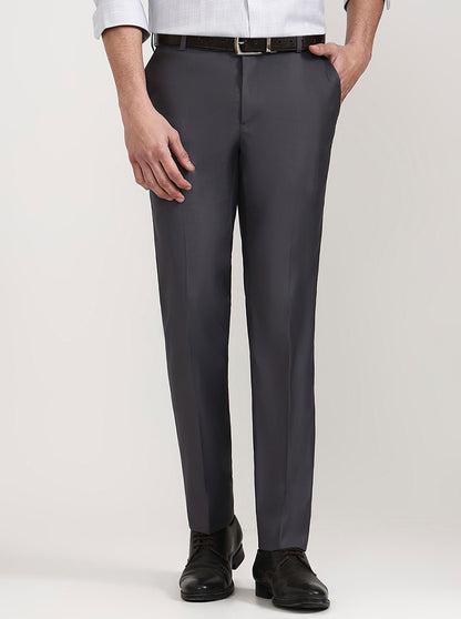 Dark Grey Solid Slim Fit Formal Trouser | Metal