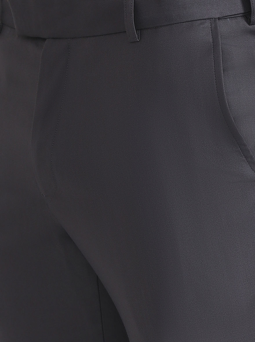 Dark Grey Solid Slim Fit Formal Trouser | Metal