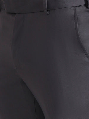 Dark Grey Solid Slim Fit Formal Trouser | Metal