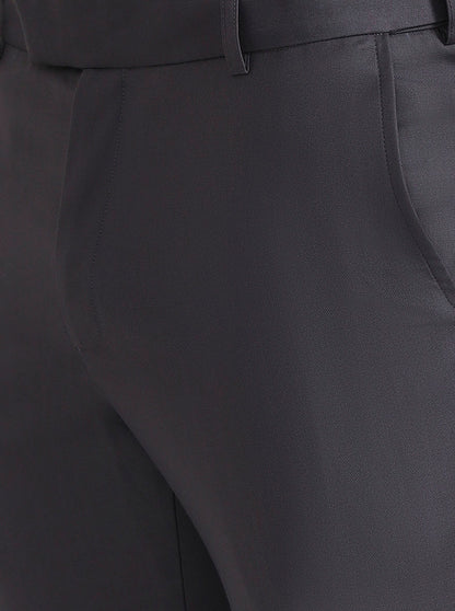 Dark Grey Solid Slim Fit Formal Trouser | Metal