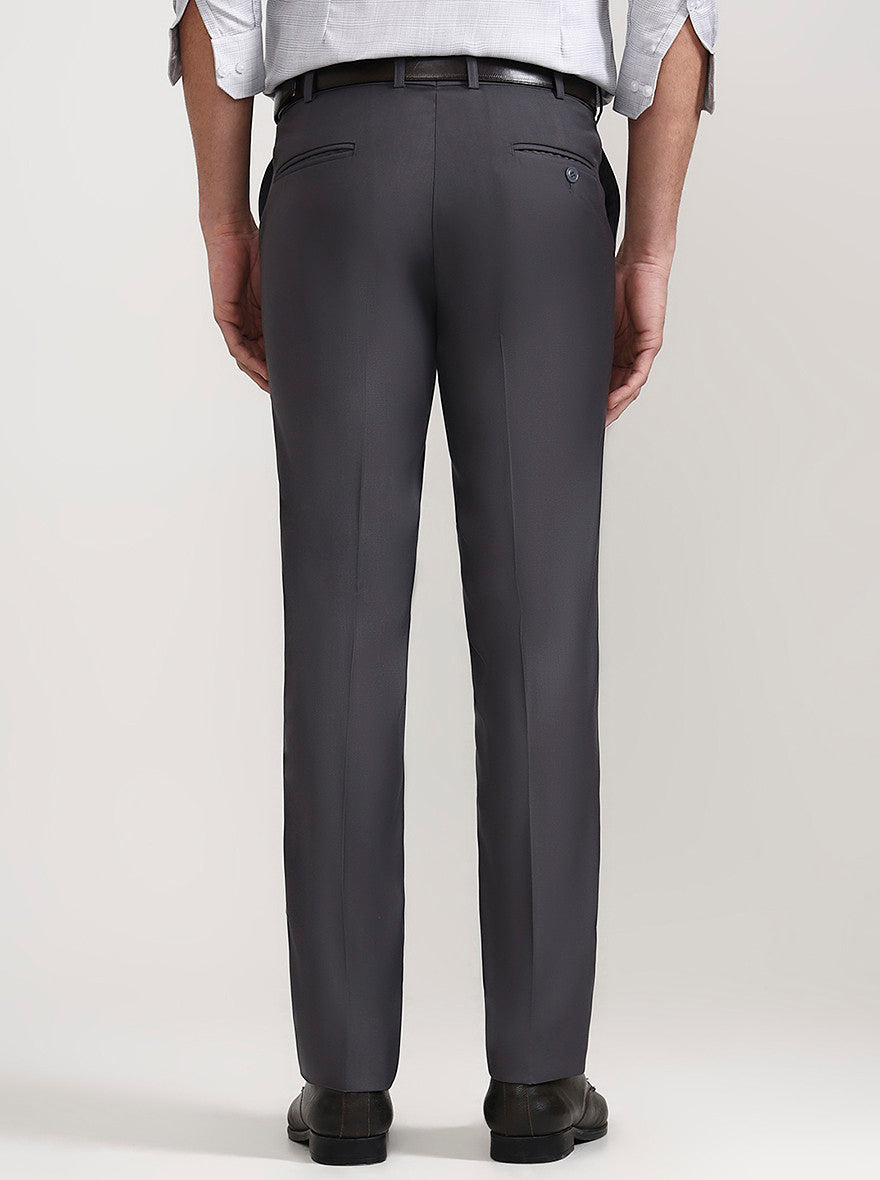 Dark Grey Solid Slim Fit Formal Trouser | Metal