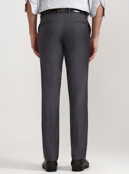Dark Grey Solid Slim Fit Formal Trouser | Metal