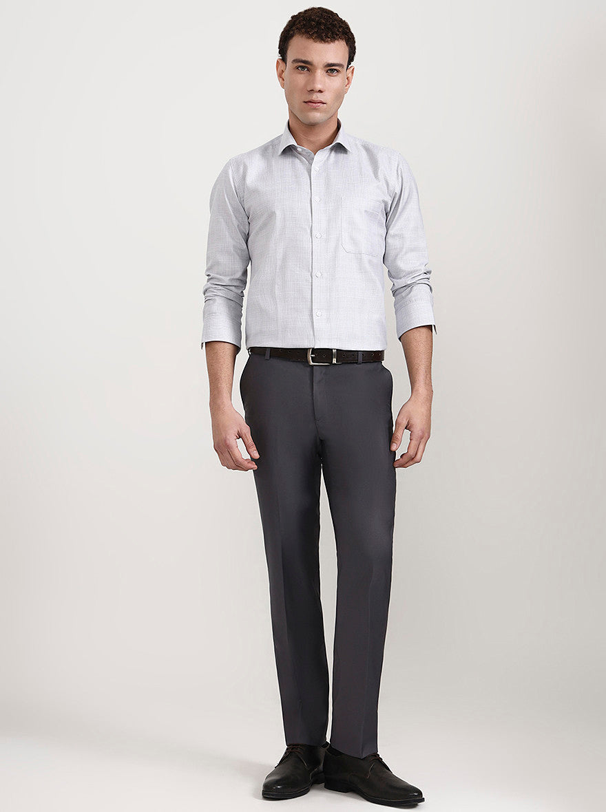 Dark Grey Solid Slim Fit Formal Trouser | Metal