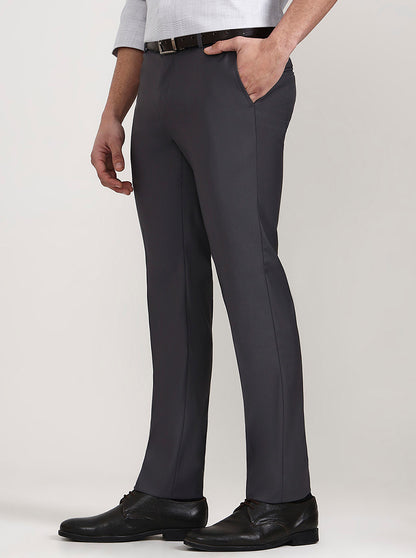 Dark Grey Solid Slim Fit Formal Trouser | Metal